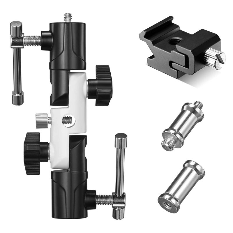 SUPON Flash Bracket U-Shape,180Â° Adjustable Swivel Umbrella Softbox Holder with 1/4" to 3/8" Screw &Nut Adapter and Cold Shoe Mount for DSLR Cameras,Speedlites,Tripod,Light Stand,Studio,LED Light - Image 1